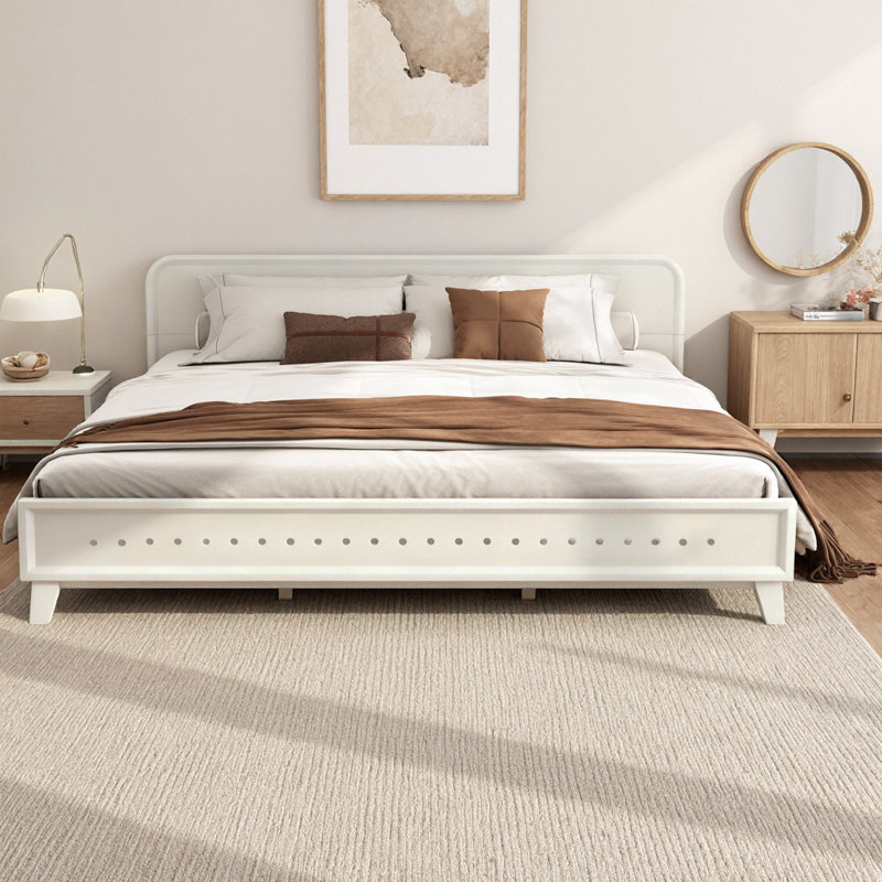 Très grand lit plateforme en bois de pin massif avec tête de lit et support 800 lb, mobilier de chambre de ferme moderne à finition solide avec espace de rangement sous le lit, aucun sommier nécessaire