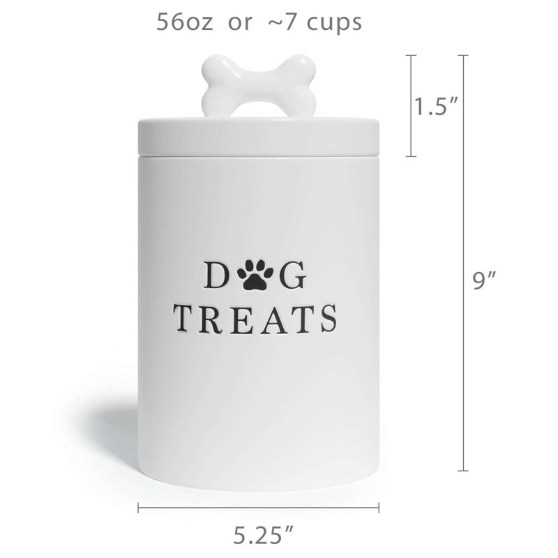 White Ceramic Airtight Dog Treat Jar with Bone Handle