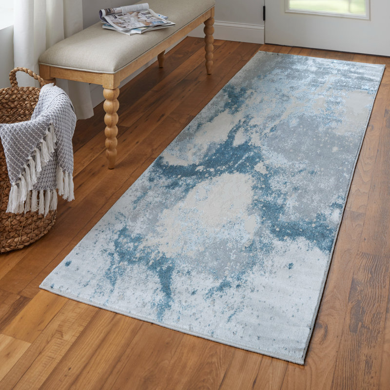 Oria abstrait contemporain, gris / bleu, Rectangle 12 pi x 15 pi