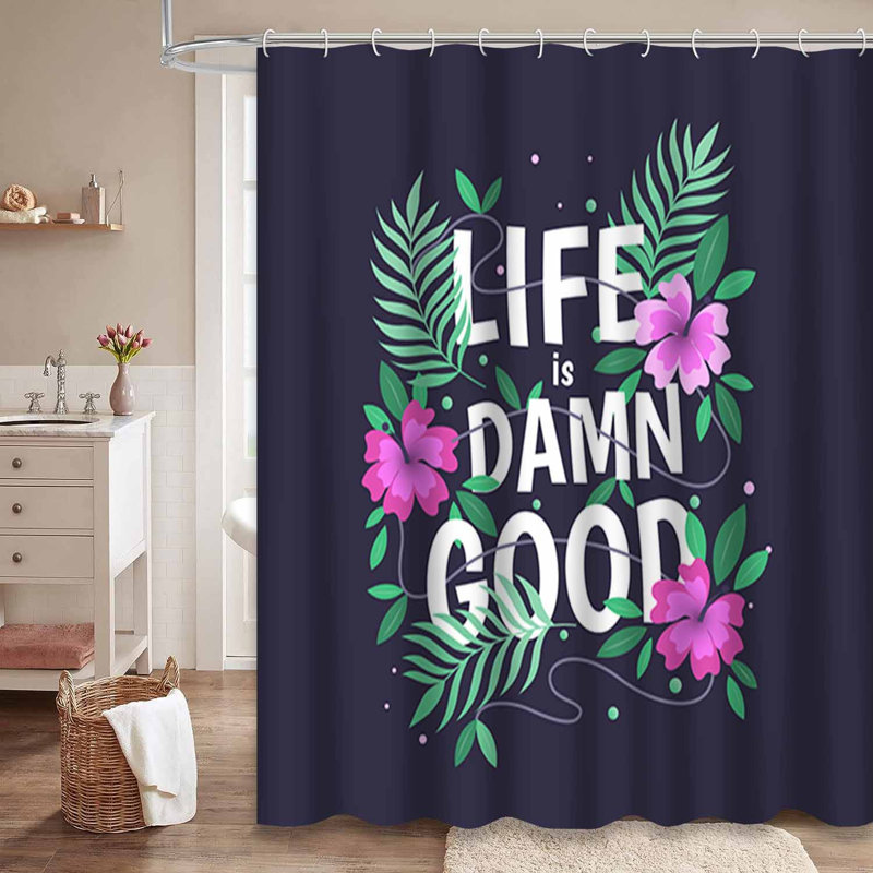 Rideau de douche imperméable à motif floral avec 12 crochets, L 72 po x l 84 po