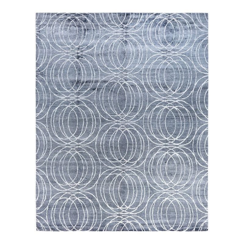 Tapis moderne noué à la main de conception unique - gris, 8 pi 0 po x 10 pi 0 po Modern