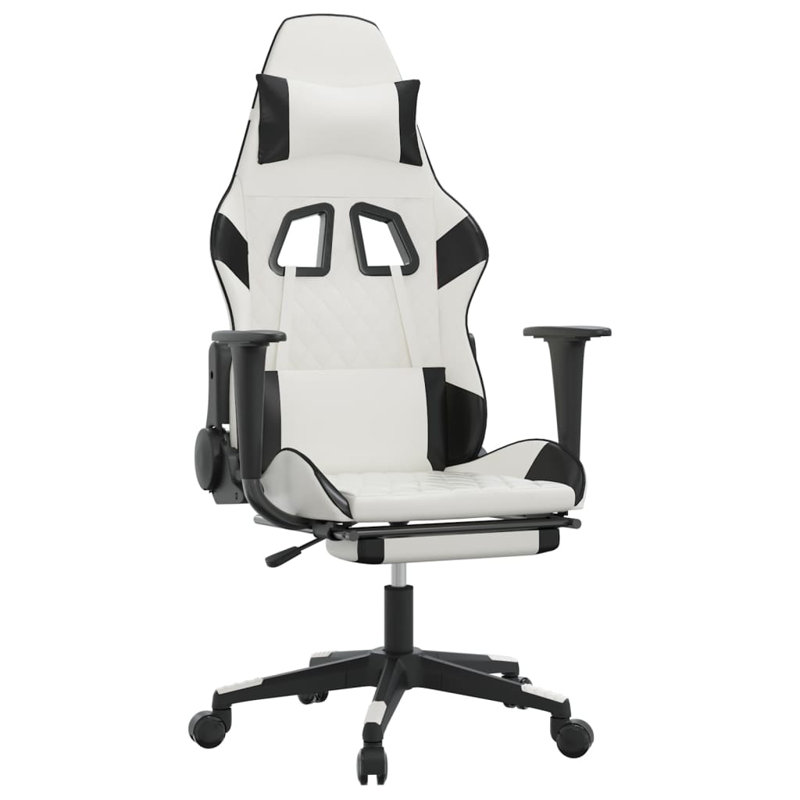 Gaming Chair with Footrest Faux Leather, White/Black