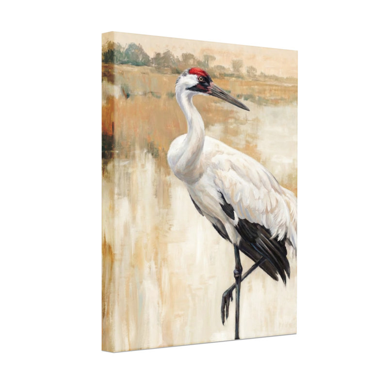 Animaux, grue blanche debout sur une patte, H 40 po x l 28 po