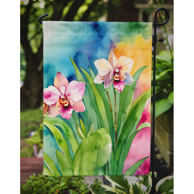Orchidées dans un drapeau de jardin à l'aquarelle