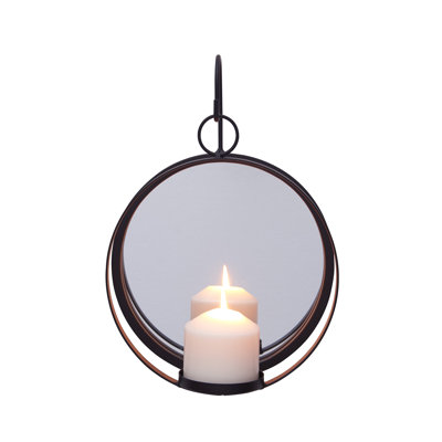 Round Iron Pillar Candle Sconce with Mirror