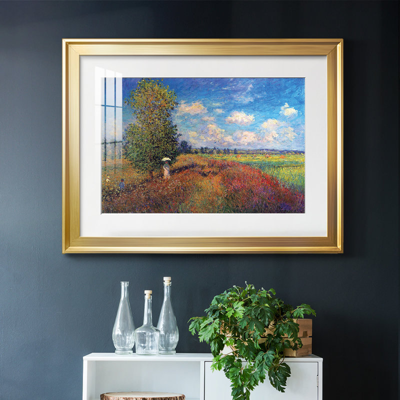 Coquelicot en été, impression sur papier, Or, H 15 po x l 21 po x P 1,5 po