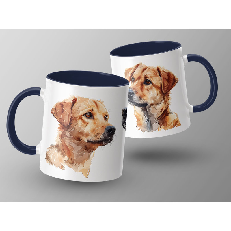 11oz Watercolour Golden Retriever Design Coffee Mug, 2, Navy