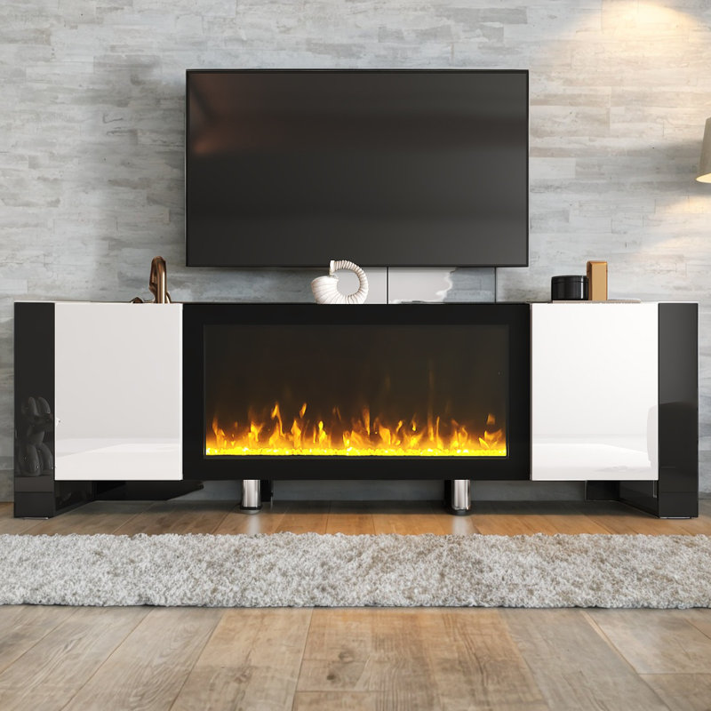 Takeo TV Stand Fireplace for TVs up to 78" Fireplace, White