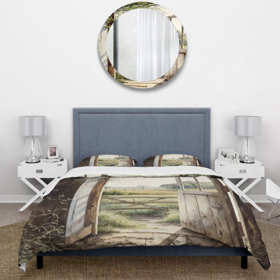 View From A Cottage Country Door II - Ensemble de housse de couette Farm - Microfibre de polyester