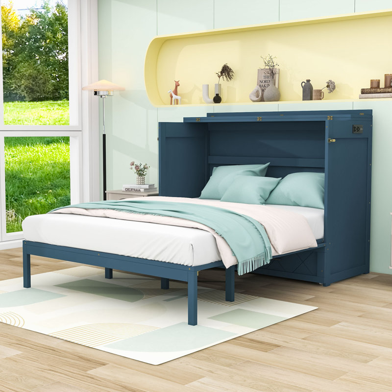 Lit escamotable avec tiroir de rangement, ports USB et prises de courant