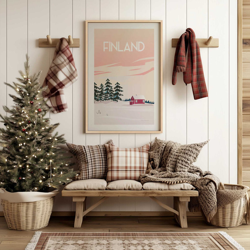 Affiche de voyage finlandaise dans un, Cadre en zinc patiné, H 15,25 po x l 12,25 po