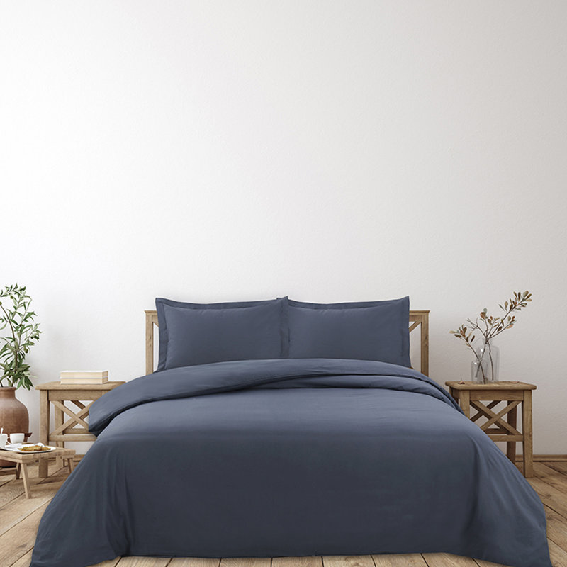 Ensemble de draps en percale de coton 300 Ombre, Dégradé bleu, Ensemble de draps pour lit simple avec 1 taie d'or