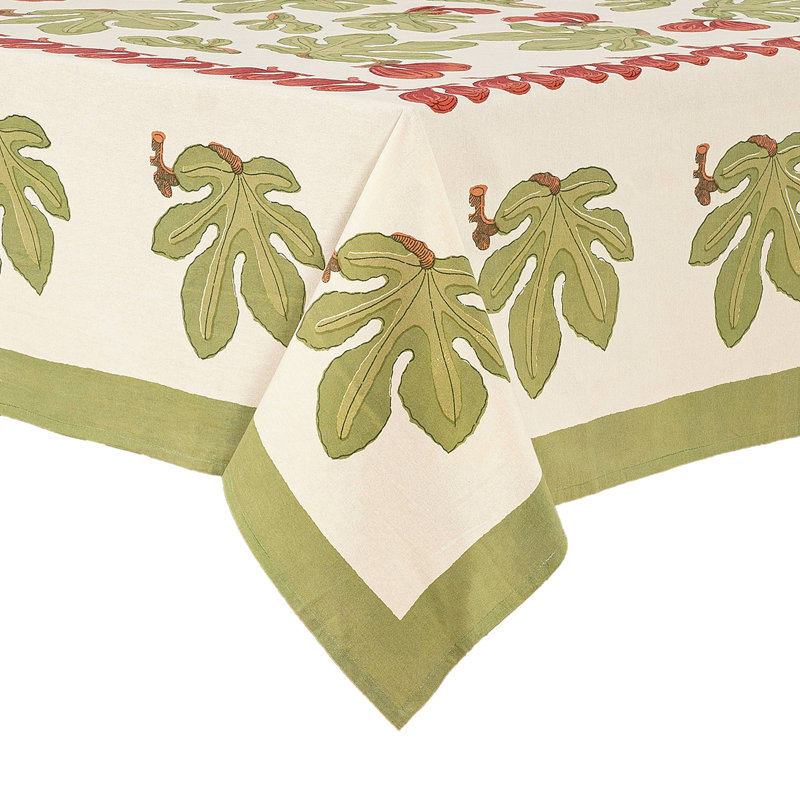Fig Handmade Floral Tablecloth, 128" x 71", Red/Green/White