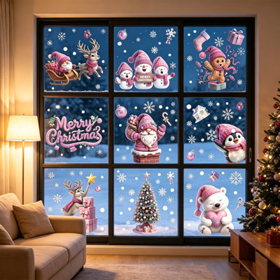 Christmas Window Clings 9PCS Christmas Window Clings Set Holiday Decorative Window Decals No-Glue Statics Cling Window Stickers Festive Decoration Stickers