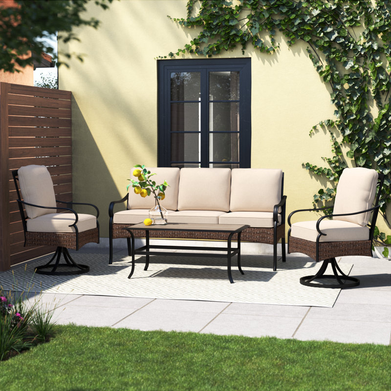 Ensemble de conversation pour patio pivotant en acier thermolaqué pour 5 personnes Sherborn, Beige