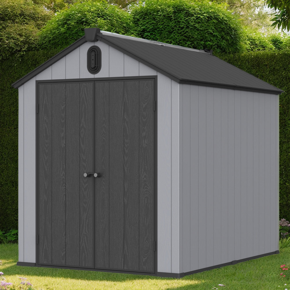 iYofe Large 6' x 8' Outdoor Resin Storage Shed, Plastic Shed w/Floor