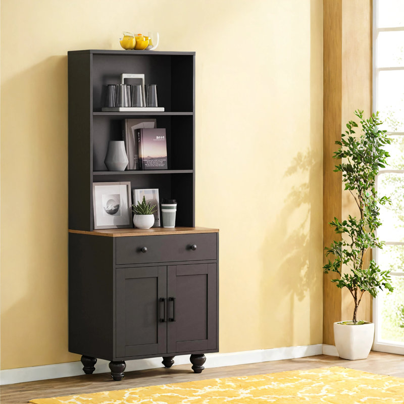 Armoire de rangement Farmhouse avec tablettes réglables, Noyer foncé