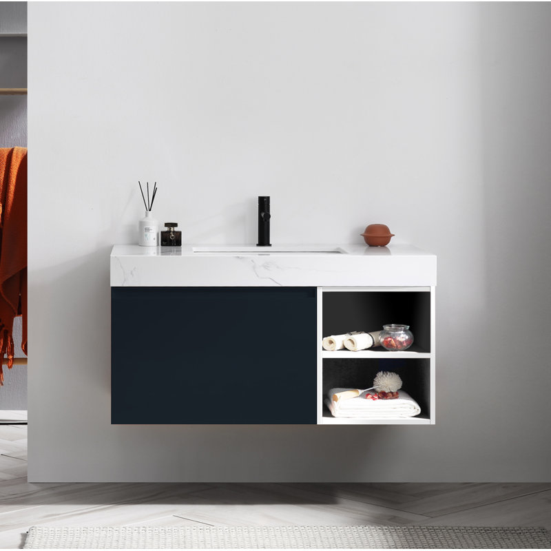 Noam 42? Ensemble de meuble-lavabo mural simple, Noir mat