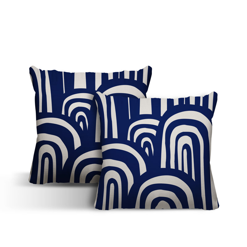 Abstract Outdoor Reversible Throw Pillow, 17W" x 17H", Navy Blue