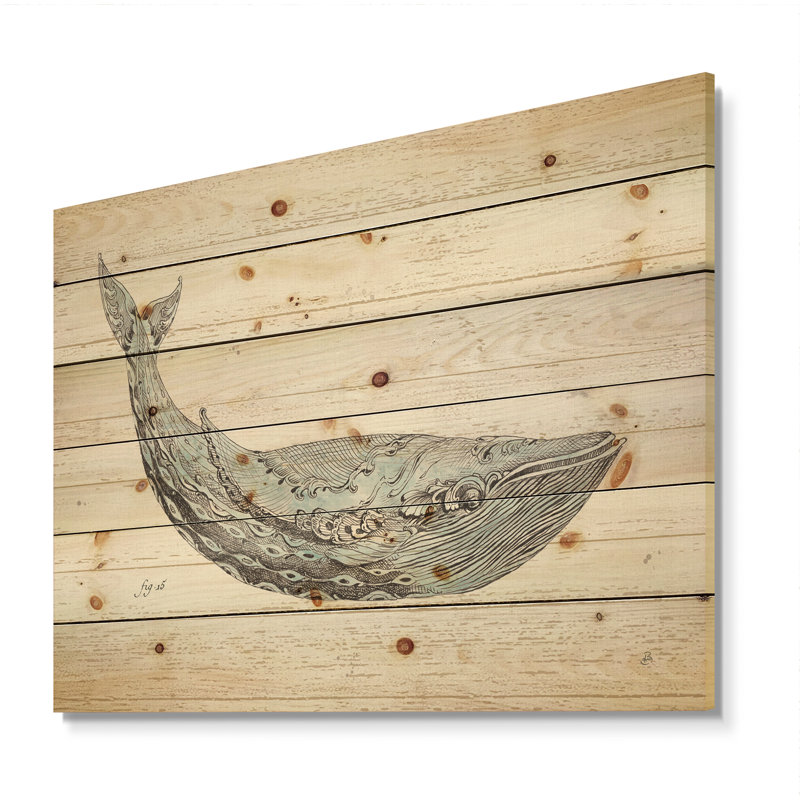 Baleine bleue, aquarelle peinte à la main - Impression nautique et côtière sur bois de pin naturel