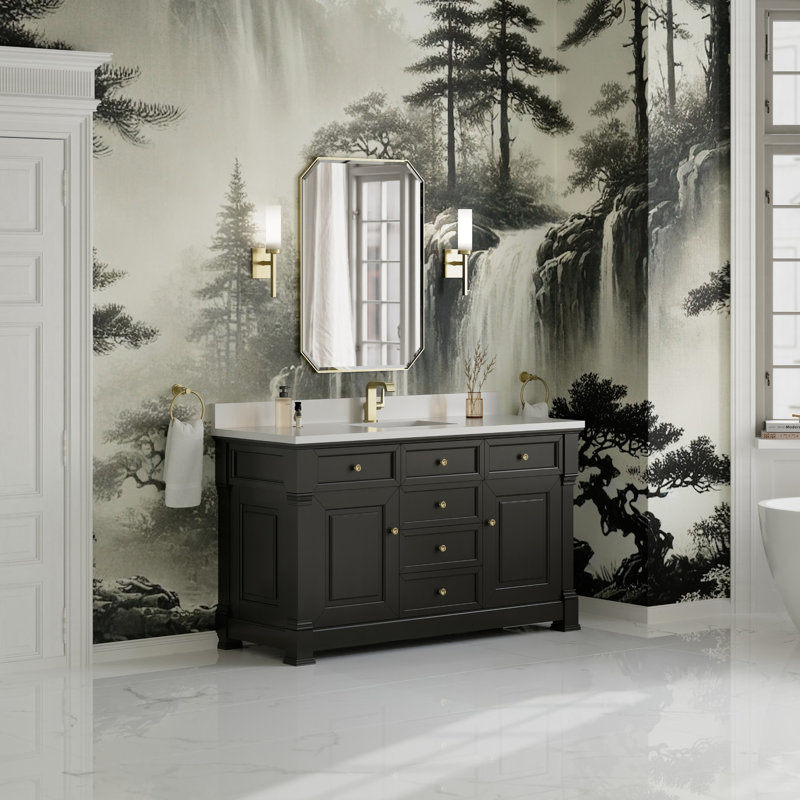 Brookfield Single Vanity, White Zeus, Single Hole, Black Onyx