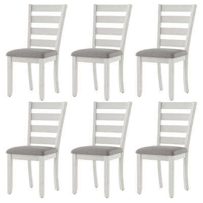 Modern Farmhouse Dining Chairs Set Of 6, Upholstered Solid Wood Side Chair With Ladderback, french Chairs With Solid Rubber Wood Legs