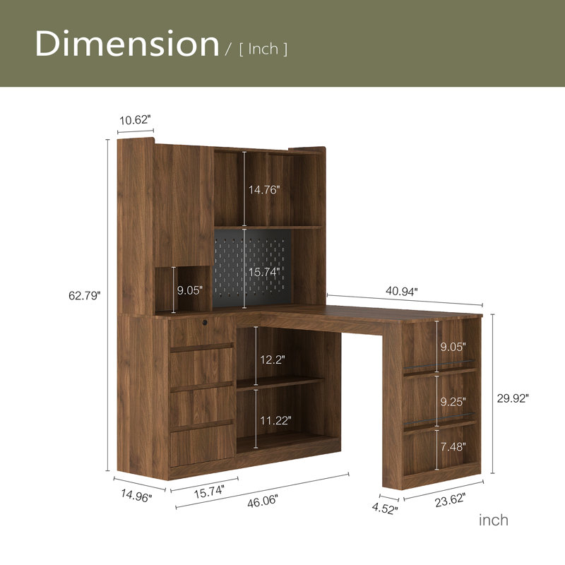 L Shaped Desk,Computer Desk With Drawers,Bookshelf,With LED Light,Modern Corner Desk,Home Office Desk,L-Shaped Study Table Writing Desk,Corner Gaming Computer Desk With Storage