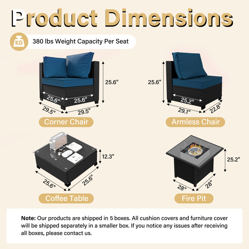 𝗡𝗼-𝗔𝘀𝘀𝗲𝗺𝗯𝗹𝘆 𝗖𝗵𝗮𝗶𝗿𝘀, Ensemble de conversation modulaire d'extérieur en osier pour 8 personnes avec conversation et coussins