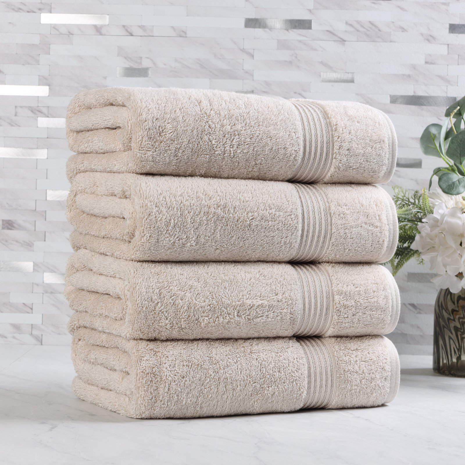 Oleg Heritage Egyptian Cotton Soft Absorbent Luxury Bath Towel, Stone
