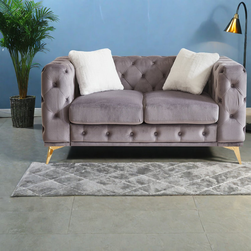 Canapés à compression, Chesterfield en velours de 61,25 pouces avec pieds en métal pour la maison