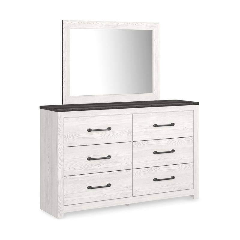 Commode et miroir Gerridan, Blanc / Gris
