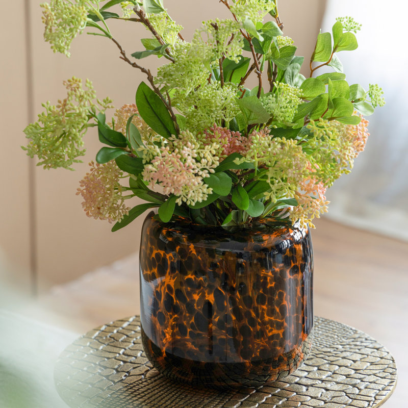 Brown and Amber Glass Vase with Cheetah Motif