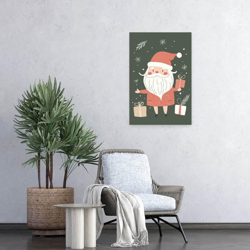 Jolly Santa With Gifts Abstract Contemporary Fir Pine Winter Landscape Wall Art Print by Mathieu - Wrapped Canvas Print