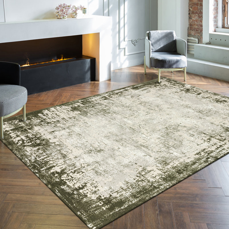 Abrienne Soft Shiny Border Green/Grey Rug, Rectangle 160 x 230cm
