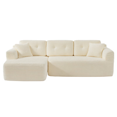 107" Modular Sectional Sofa-in-a-Box, Left-Facing Oversized Chaise, No Assembly Required, Compressed Sofa, White