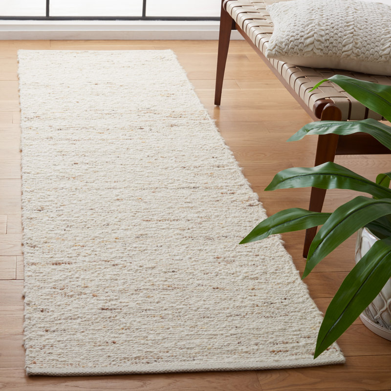 Ardolino Natura Hand Woven Wool/Cotton Rug in Ivory/Light Gray, Runner 2'3" x 8'