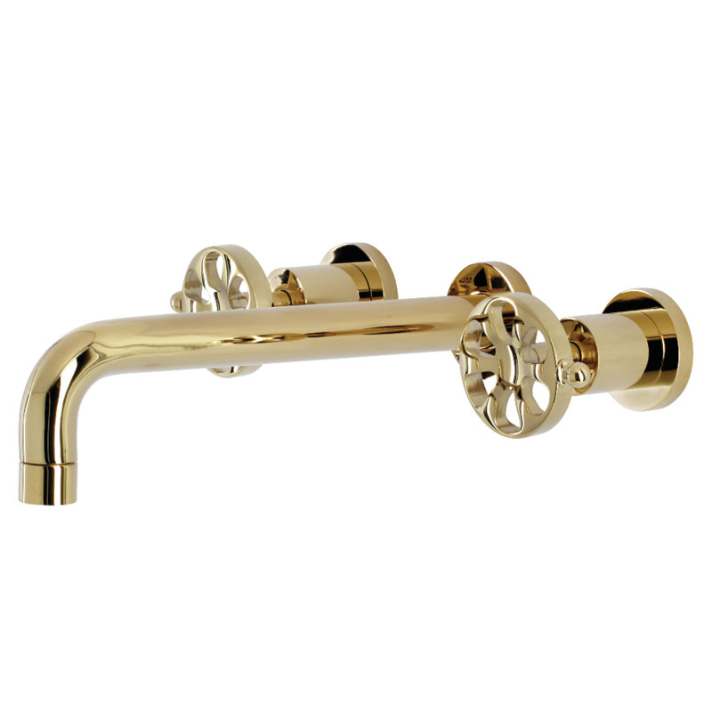 Kingston Brass Belknap Two-Handle 3-Hole Wall Mount Roman Tub Faucet, Polished Brass
