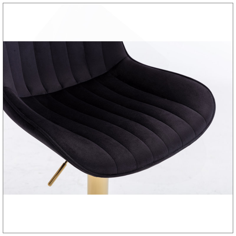 Repose-pieds chromé et base pivotante en velours à hauteur réglable et tabouret de bar simple doré, ensemble de 2, noir, Noir