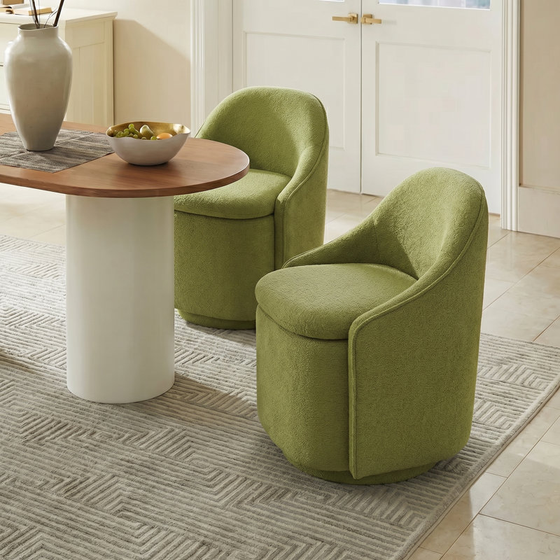 Aimilia 360°Swivel Upholstered Swivel Barrel Chair With Hidden Storag Set Of 2, Verna Green Chenille
