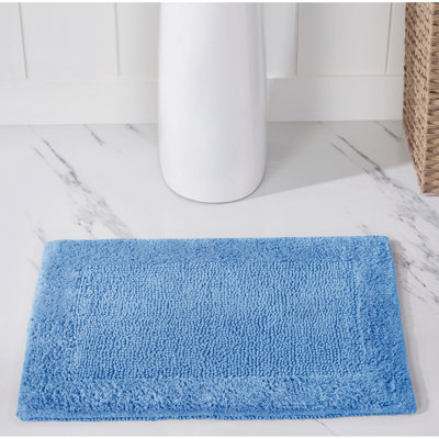 Jasmyne Premium 100% Cotton Tufted Reversible Bath Rug, Extra Soft & Super Absorbent, Machine Washable Bathroom Rug for Shower, Tub & Sink Area, 17" x 24", Dark Blue