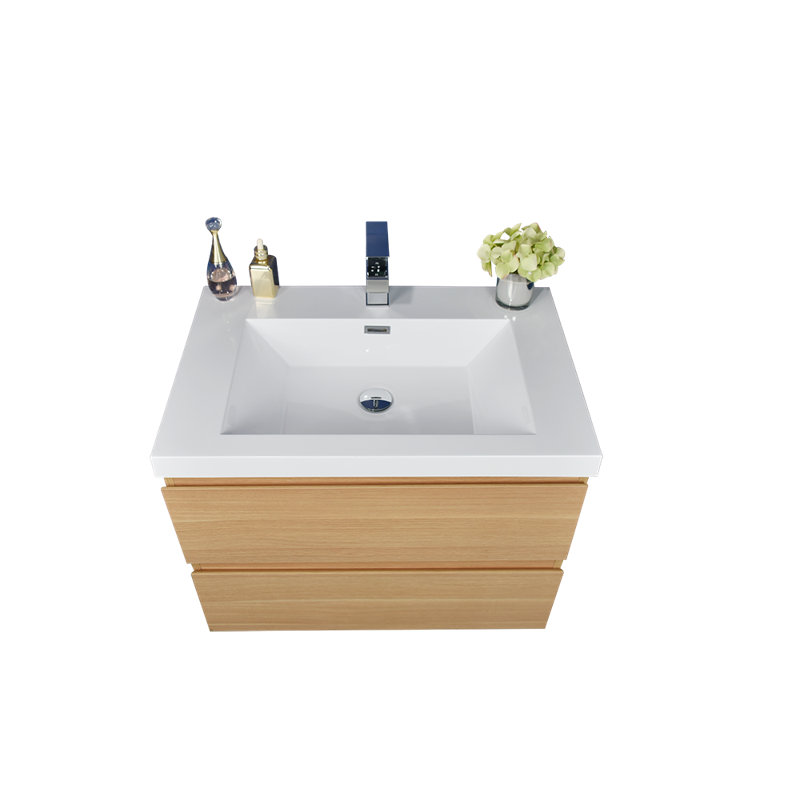 Ninel 29.38'' Single Bathroom Vanity with Plastic Top, White Oak