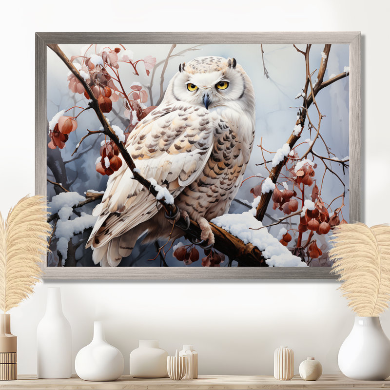 «Snowy Owl Winter III - Winter Landscape», reproduction sur toile encadrée, H 24 po x l 32 po x P 1 po, Cadre simple argenté