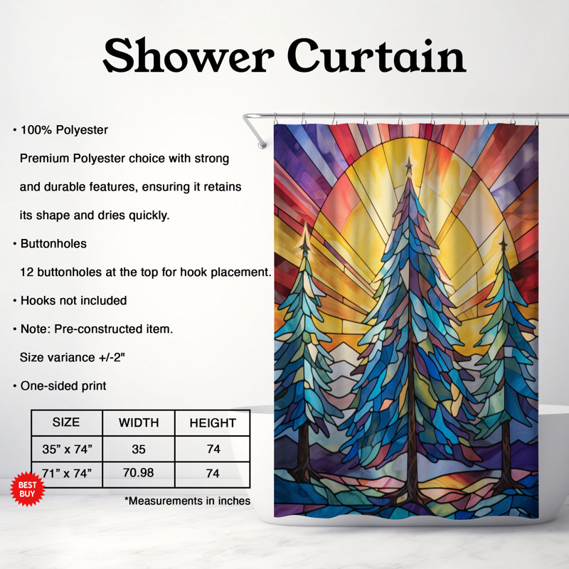 Stain Tree Designs - Rideau de douche standard 1 pièce, H 74 po x l 71 po
