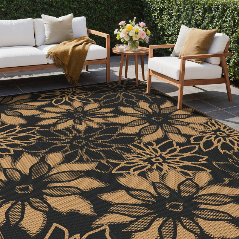 Shimeek Reversible Outdoor Mat, Waterproof Plastic Outdoor Mat, Black&Brown,Rectangle 9' x 12', Rectangle 9' x 12'