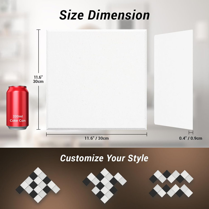 6 Pack Sound Proofing Wall Panels White Self Adhesive 30x 30cm