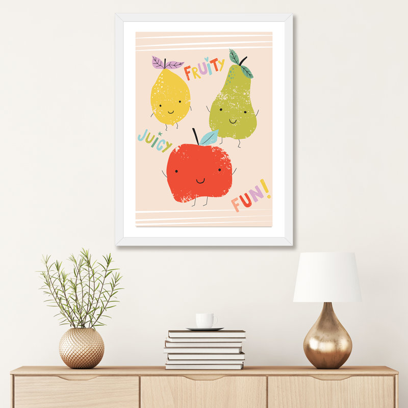 «Fruit Fun I» par Caroline Alfreds - impression d'art graphique, Papier encadré blanc, Blanc, H 32 po x l 24 po x P 1 po