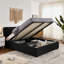 Grand lit plateforme tapissier hydraulique avec tête de lit intégrée, tissu chenille, noir-389779851-389779850