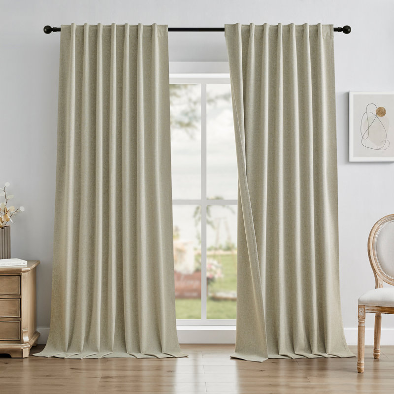 Leming 100% Polyester Blackout Curtains for Bedroom Back Tab Curtains 2 Panels Set, Beige, 52" W x 108" L