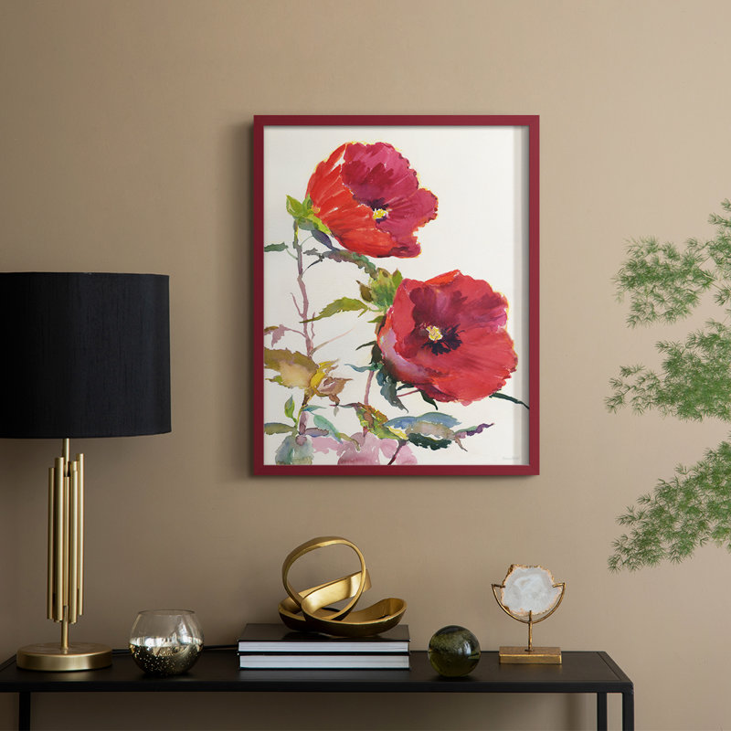 Hibiscus Glow I, reproduction encadrée - bois massif, H 15 po x l 12 po, Rouge