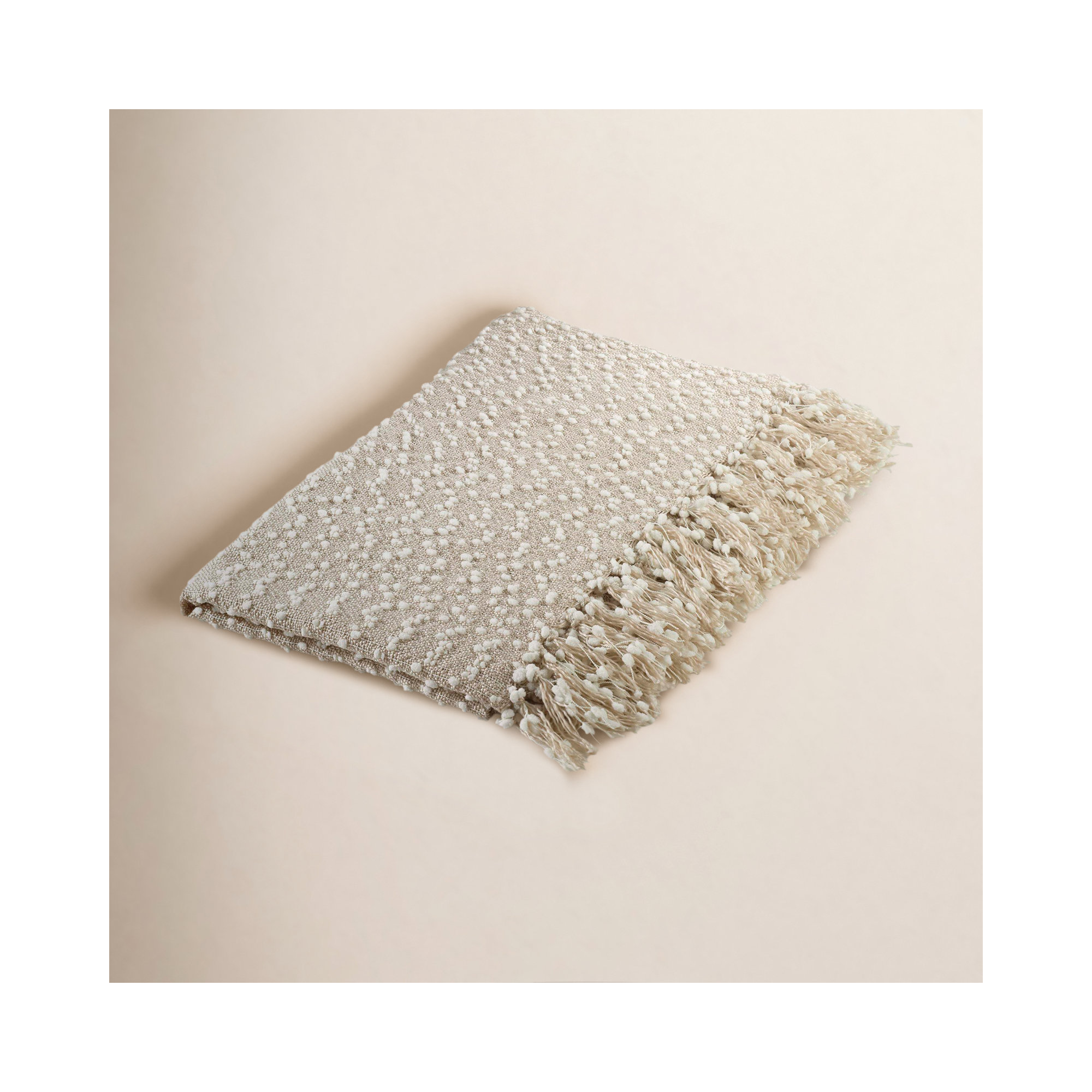 Hodgkins Hand-Woven Throw with Fringe, Vanilla